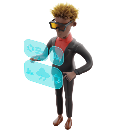 Homme d'affaires observant l'optimisation du flux de travail  3D Illustration