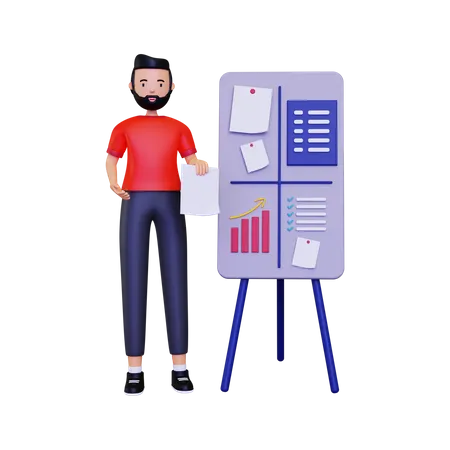 Homme d'affaires organisant les données sur le tableau des tâches  3D Illustration