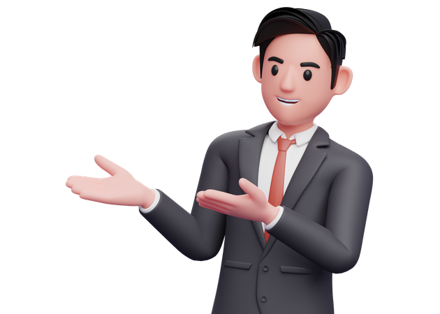 Homme d'affaires ouvert les deux mains présentant la pose  3D Illustration