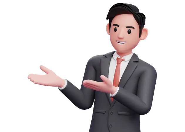 Homme d'affaires ouvert les deux mains présentant la pose  3D Illustration