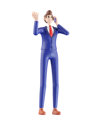 Homme d'affaires parlant sur mobile  3D Illustration