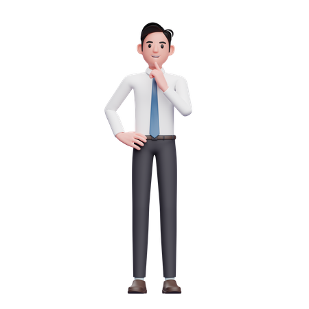 Homme d'affaires pensant portant une chemise longue et une cravate bleue  3D Icon