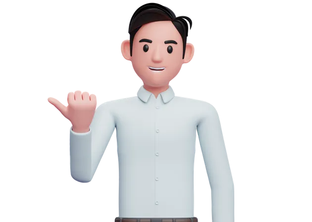 Homme d'affaires pointant avec le pouce de côté  3D Illustration