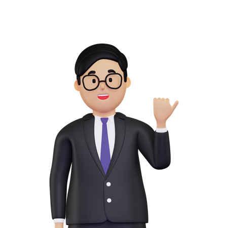 Homme d'affaires pointant avec le pouce sur le côté  3D Illustration