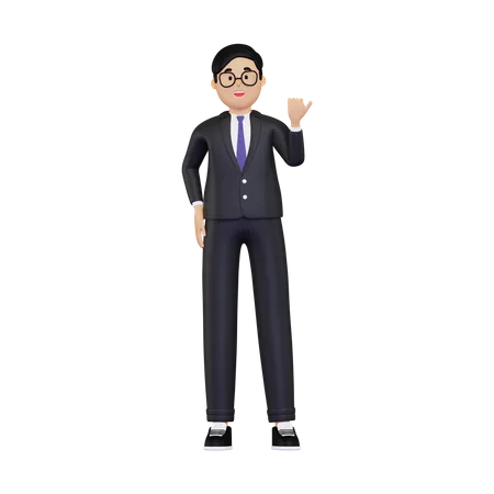 Homme d'affaires pointant avec le pouce sur le côté  3D Illustration