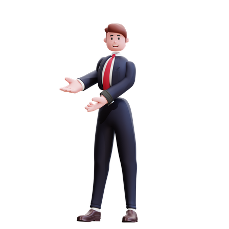 Homme d'affaires pointant les deux mains  3D Illustration