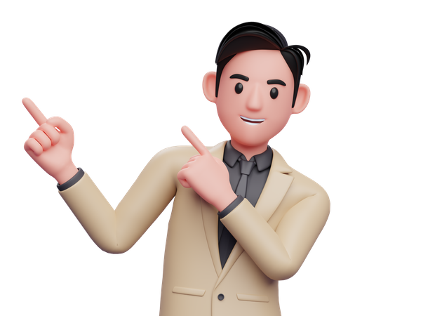 Homme d'affaires pointant les doigts vers le côté gauche  3D Icon
