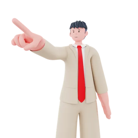 Homme d'affaires pointant quelque chose à gauche  3D Illustration