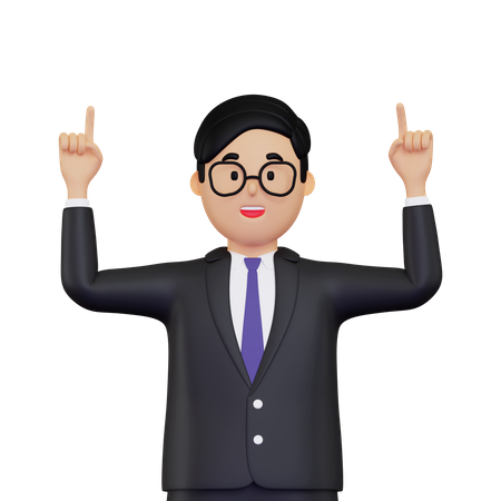 Homme d'affaires pointant ses mains vers le haut  3D Illustration