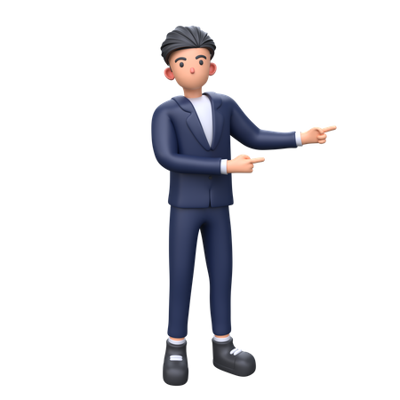 Homme d'affaires pointant vers la droite avec les deux index  3D Icon
