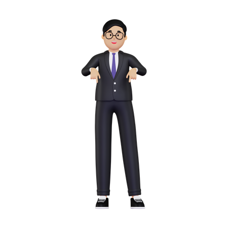 Homme d'affaires pointant vers le bas  3D Illustration
