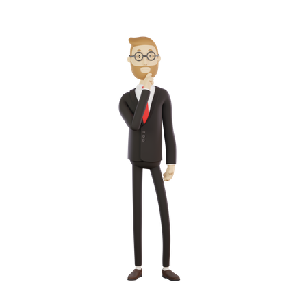 Un homme d'affaires portant des lunettes écoute attentivement  3D Illustration