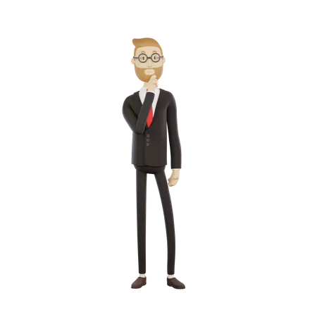Un homme d'affaires portant des lunettes écoute attentivement  3D Illustration