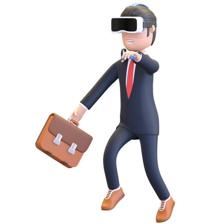Homme d'affaires portant un casque de réalité virtuelle  3D Illustration