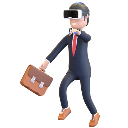 Homme d'affaires portant un casque de réalité virtuelle  3D Illustration