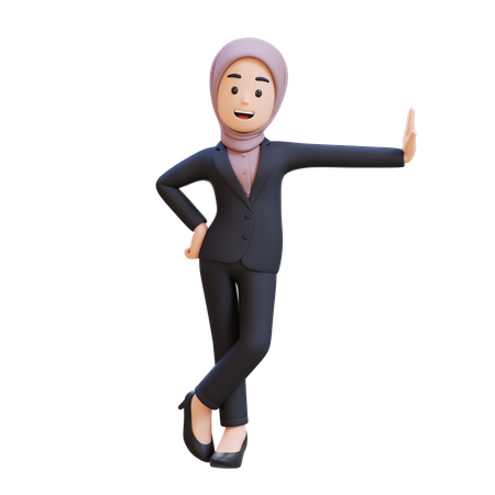 Homme d'affaires portant le hijab allongé sur un mur transparent  3D Illustration