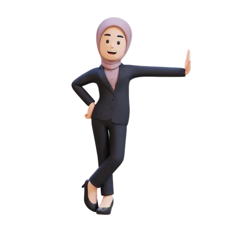 Homme d'affaires portant le hijab allongé sur un mur transparent  3D Illustration