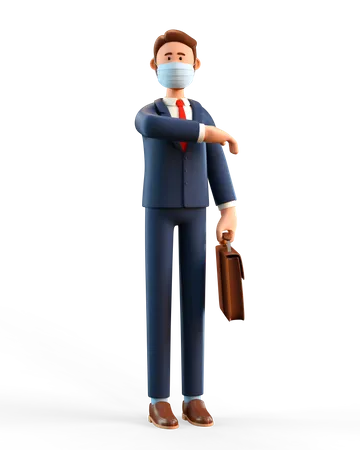 Homme d'affaires portant un masque facial et saluant le coude  3D Illustration