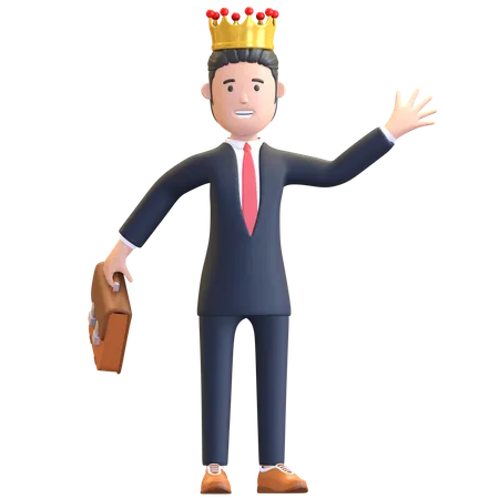 Homme d'affaires portant une couronne  3D Illustration