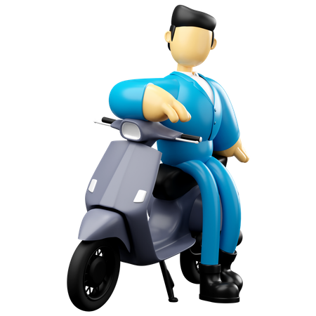Homme d'affaires posant sur un scooter gris  3D Illustration