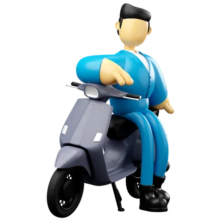Homme d'affaires posant sur un scooter gris  3D Illustration