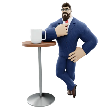 Homme d'affaires prenant un café  3D Illustration