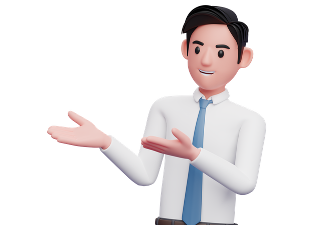 Homme d'affaires présentant le côté avec les deux mains ouvertes  3D Illustration
