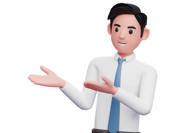 Homme d'affaires présentant le côté avec les deux mains ouvertes  3D Illustration