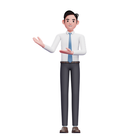 Homme d'affaires présentant une pose portant une chemise longue et une cravate bleue  3D Illustration