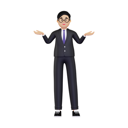 Homme d'affaires présentant quelque chose  3D Illustration