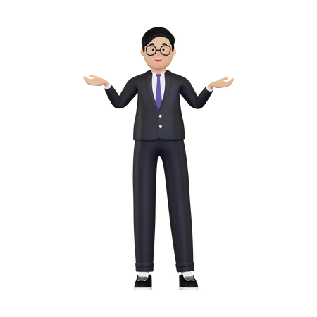 Homme d'affaires présentant quelque chose  3D Illustration