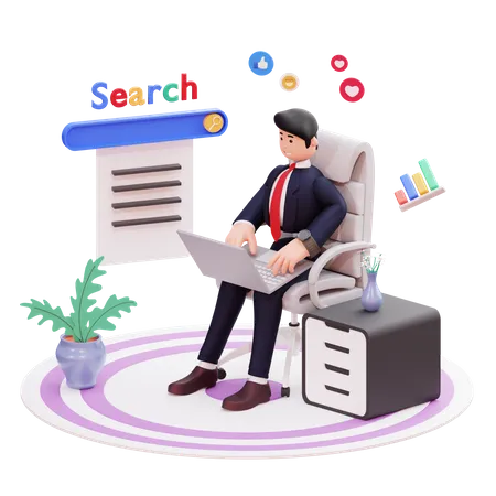 Homme d'affaires recherchant sur Internet  3D Illustration