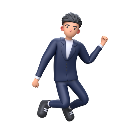 Homme d'affaires sautant pose célébrant la victoire  3D Illustration