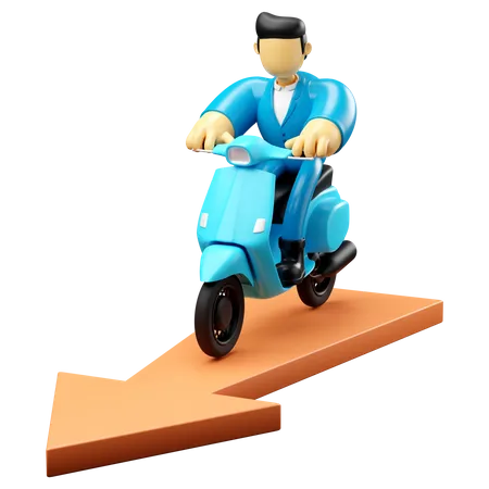 Homme affaires, équitation, scooter, sur, flèche  3D Illustration