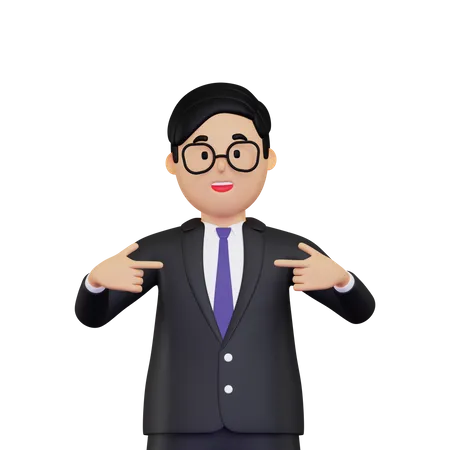 Homme d'affaires pointant du doigt lui-même  3D Illustration