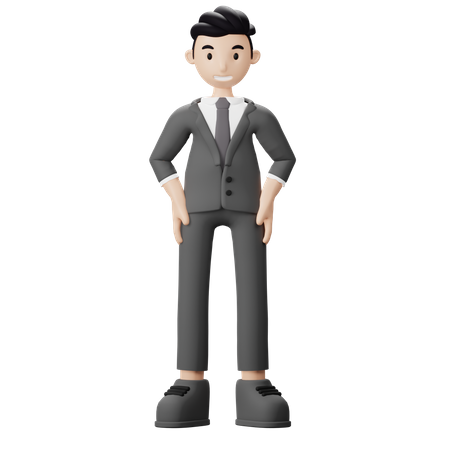 Homme d'affaires souriant en position debout  3D Illustration