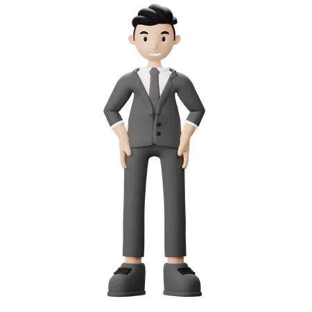 Homme d'affaires souriant en position debout  3D Illustration