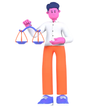 Homme affaires, tenue, balance, balance  3D Illustration