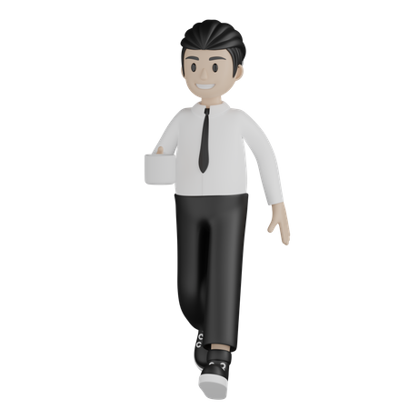 Homme d'affaires tenant un café et marchant  3D Illustration