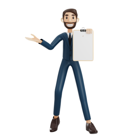 Homme affaires, tenue, presse-papiers  3D Illustration