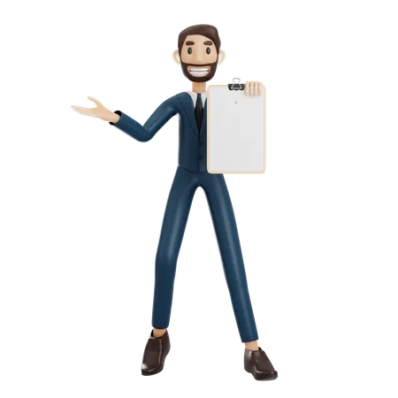 Homme affaires, tenue, presse-papiers  3D Illustration