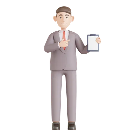 Homme affaires, tenue, presse-papiers  3D Illustration