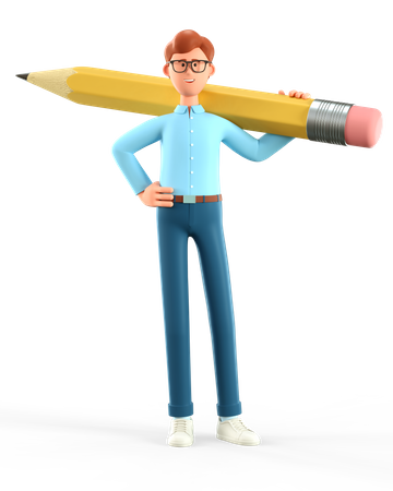 Homme d'affaires tenant un gros crayon sur l'épaule  3D Icon