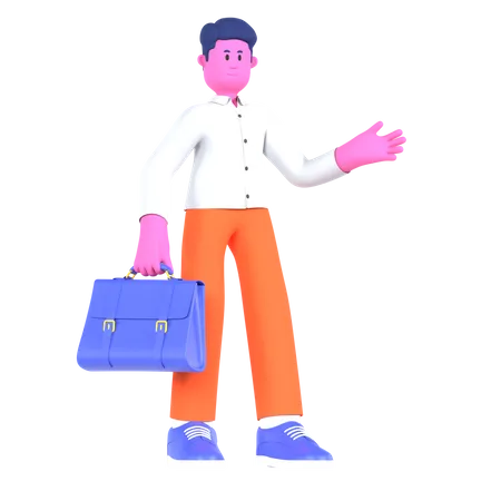 Homme affaires, tenue, mallette  3D Illustration