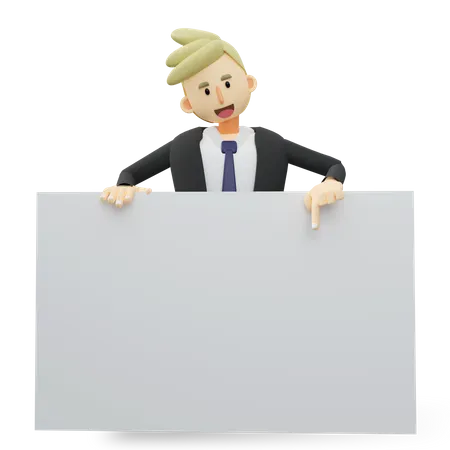 Homme affaires, tenue, pancarte  3D Illustration