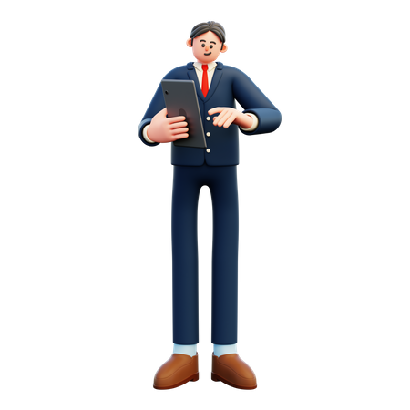 Homme affaires, tenue, tablette  3D Illustration