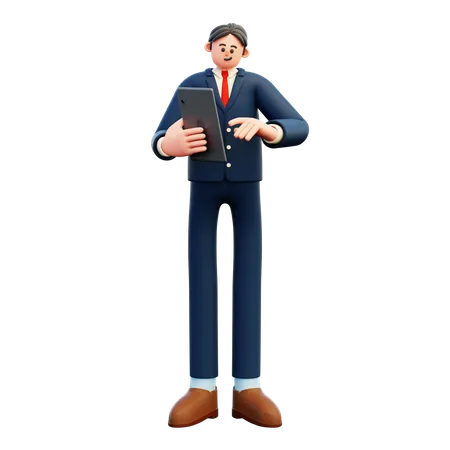 Homme affaires, tenue, tablette  3D Illustration