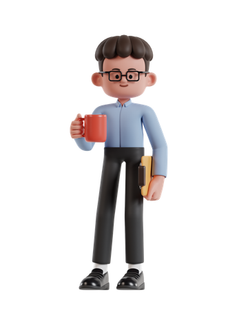 Homme affaires, tenue, tasse café  3D Illustration