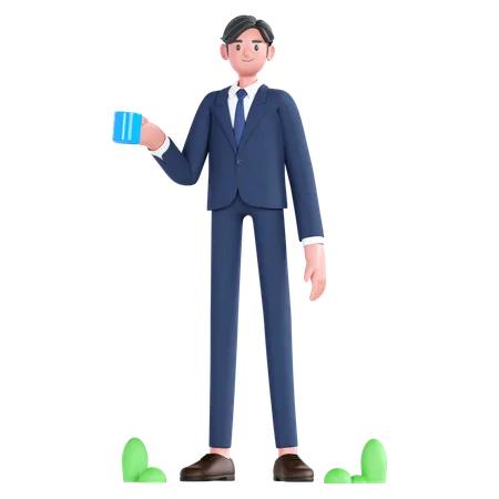 Homme affaires, tenue, tasse café  3D Illustration