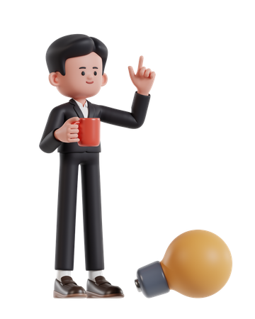 Homme d'affaires tenant une tasse de café et s'inspirant  3D Illustration